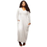 Work Dresses with Pockets Autumn and Winter New Large Size Women's Clothing Solid Color Sexy V-neck Dress