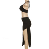 Women Top & Skirt 2 Piece Set Summer Backless Underwaist Sheath Skirt Suit