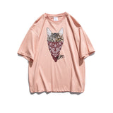 Summer Cartoon Animal Kitten Printed Short-Sleeved T-shirt Male Young Couple Tee round Neck