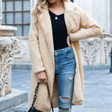 Women Sherpa Jacket Fall and Winter Lapels Fur Sweater Cardigan Berber Fleece Coat Female