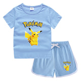 Children Pokemon Pikachu Tshirts & Shorts Casual Sports Sweat-Absorbent Suit Neutral