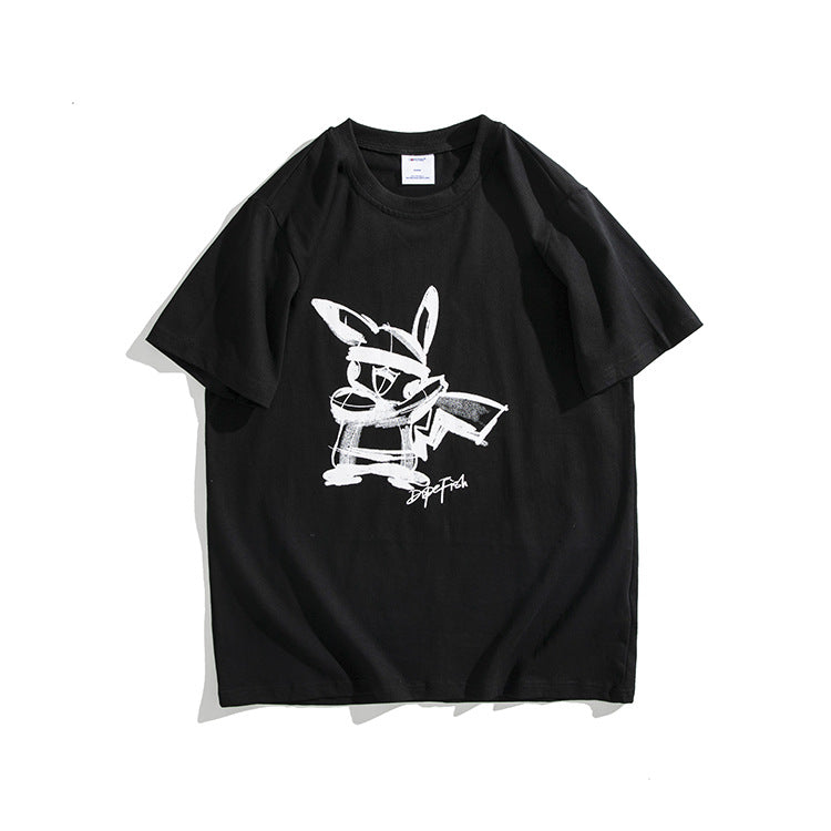 Men 'S T-shirt Summer Round Neck Cartoon Cartoon Pattern Printed Blue Short-Sleeved T-shirt Men 'S Cotton Half Sleeve