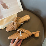 Nude Pumps Block Heel Vintage High Heels