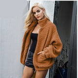 Women Sherpa Jacket Long Sleeve Warm Cardigan Autumn and Winter Loose Lambswool Turn-down Collar Coat