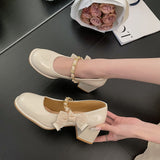 Nude Pumps Block Heel Leather Shoes