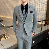 Seersucker Suit Men's Suit Set Slim Fit Business Plaid Three-Piece Set