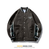 Varsity Jacket for Men Retro Street Trendy Contrast Color Loose Lapel Hemp Leaf Baseball Jackets
