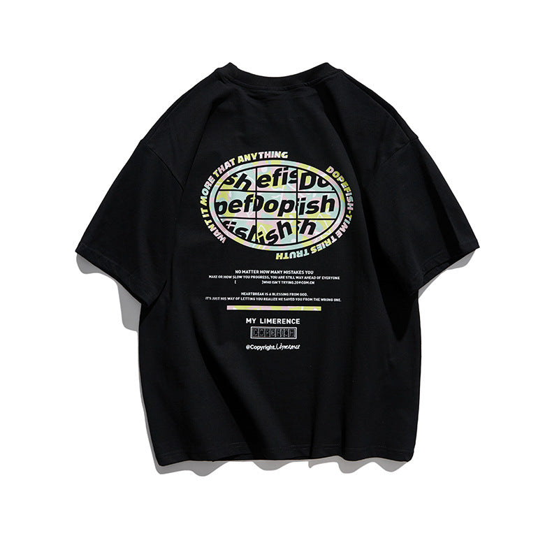 Men's T-shirt Summer Loose Street round Neck Short Sleeve Half Sleeve T-shirt Letter Print Tee Men