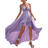 Prom Dresses Summer Banquet Footwear Deep V Sexy Solid Color Dress