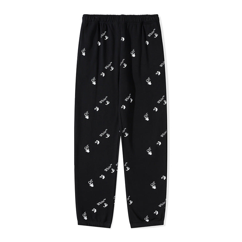 Off White Winter Pants Off Palm Letters Full Printed Terry Casual Trousers for Men and Women