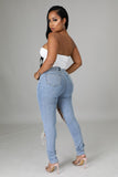 Women's Distressed Denim Jeans Ripped Jean Stretch Ripped Lace-up Jeans Women's Skinny Pants