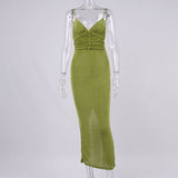 Women Summer Dresses Midaxi Dress Autumn and Winter Women's Sexy Nightclub V-neck Pleated Suspender Dress Autumn