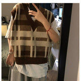 Preppy Aesthetic Outfits Plaid Knitted Vest