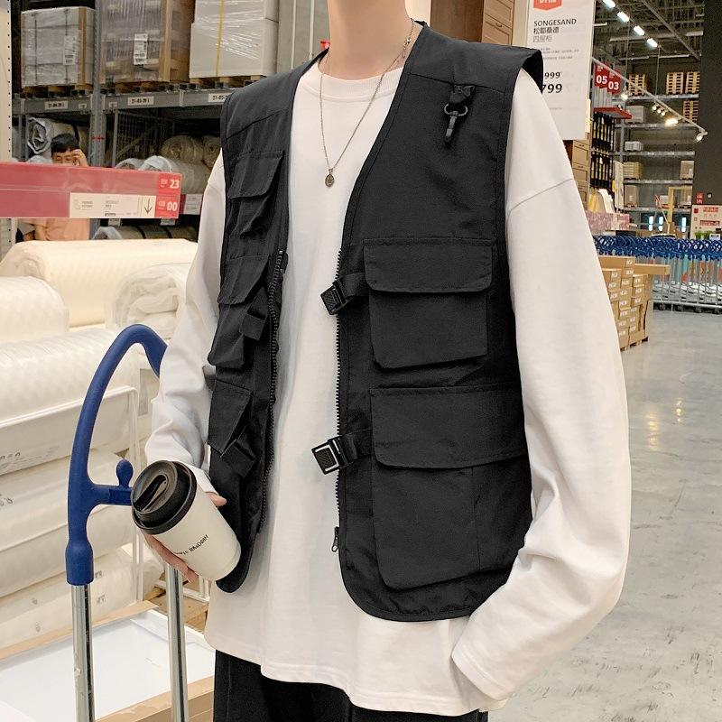 Men Utility Vest Work Zipper Tactical Work Vest Slim Pocket Jacket I Tooling Tactical Vest Hee Vest Jacket