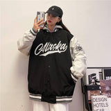 Women Varsity Baseball Jackets Colorblock Retro Cardigan Jacket Baseball Uniform Coat Female Loose
