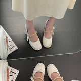 Nude Pumps Block Heel Leather Shoes