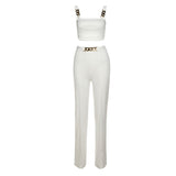 Women Top & Pant 2 Piece Set Vest High Waist Hip Straight Straight-Leg Pants Casual Suit