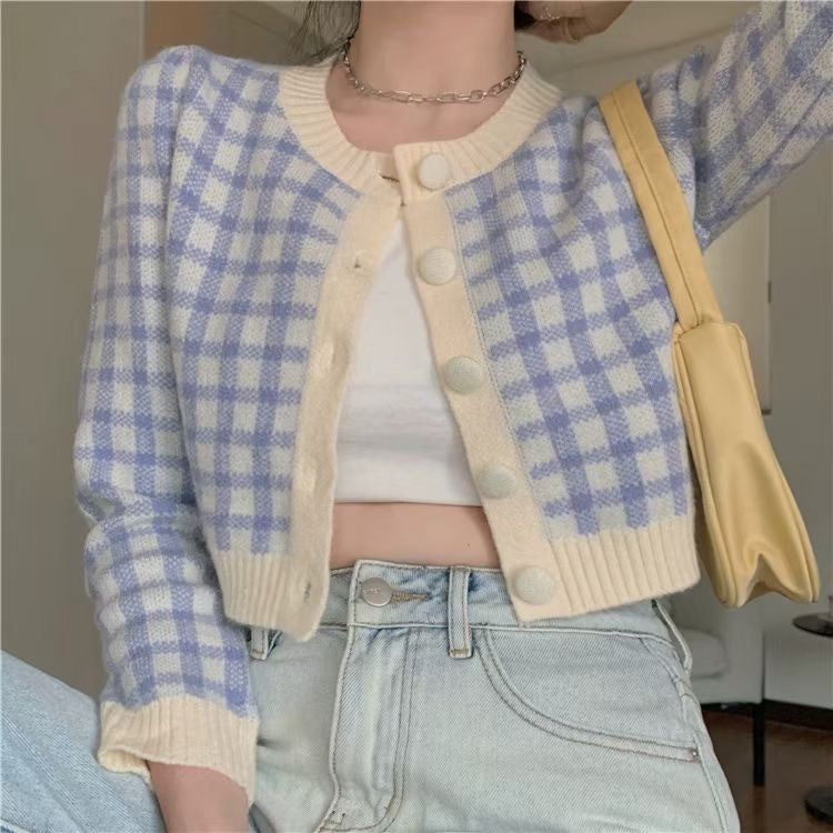 Preppy Aesthetic Outfits Round Neck Plaid Long Sleeve