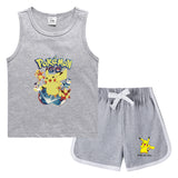 Children Pokemon Pikachu Tshirts & Shorts Casual Sports Sweat-Absorbent Suit Neutral