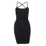 Women Summer Dresses Midi Dress  Spring Sexy Backless Lace up Pleated Suspender Short Skirt Dress