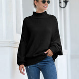 Women Sherpa Jacket Autumn and Winter Woolen Solid Color Loose Pullover Long Sleeve Coat Turtleneck Knitting Sweater