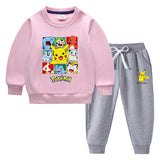 Children Pokemon Pikachu Hoodie & Pant Set Fleece Lined Padded Warm Keeping Winter Clothes Sweatershirt Suit