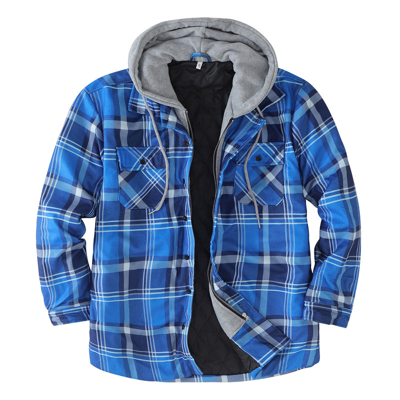 Mens Flannel Jacket with Hoodie Autumn and Winter Plaid, Brushed Warm Shirt Jacket Hoodie