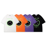 Men's T-shirt Summer High Street Loose Cartoon Smiley Face Short Sleeve T-shirt for Men
