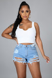Women Distressed Denim Shorts Worn Ripped Stretch Denim Shorts