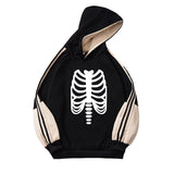 Skeleton Hoodie Autumn and Winter New Bone Skull Print Velvet Padded Hooded Sweatshirt