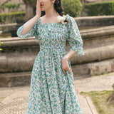 Women cottagecore Dress Vintage Midi Dress Summer Floral Beach Dress