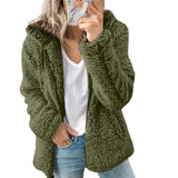 Women Sherpa Jacket Fall Winter Hooded Woolen Faux Cashmere Zipper Jacket