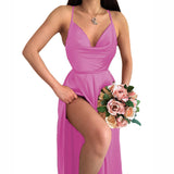 Nina Parker Dresses Sexy Slit Dress Solid Color Backless Suspender Dress