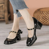 Nude Chunky Heel Retro Low Heel Mary Jane Shoes