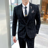 Seersucker Suit Slim Three-Piece Business Plaid Suit