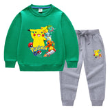 Children Pokemon Pikachu Hoodie & Pant Set Two-Piece Solid Color Baby Cotton Sweater Set