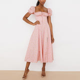 Women Summer Dresses Midi Dress Fashion Puff Sleeve Floral Dress