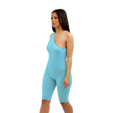 Summer women's sexy backless high waist tight solid color oblique shoulder casual sports one-piece shorts