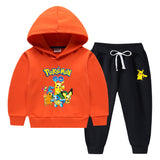 Children Pokemon Pikachu Hoodie & Pant Set Fleece Lined Padded Warm Keeping Winter Clothes Sweatershirt