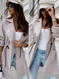 Beth Dutton Outfits Fall Winter Fashion Lapel Long Sleeve Drawstring Trench Coat Coat Top
