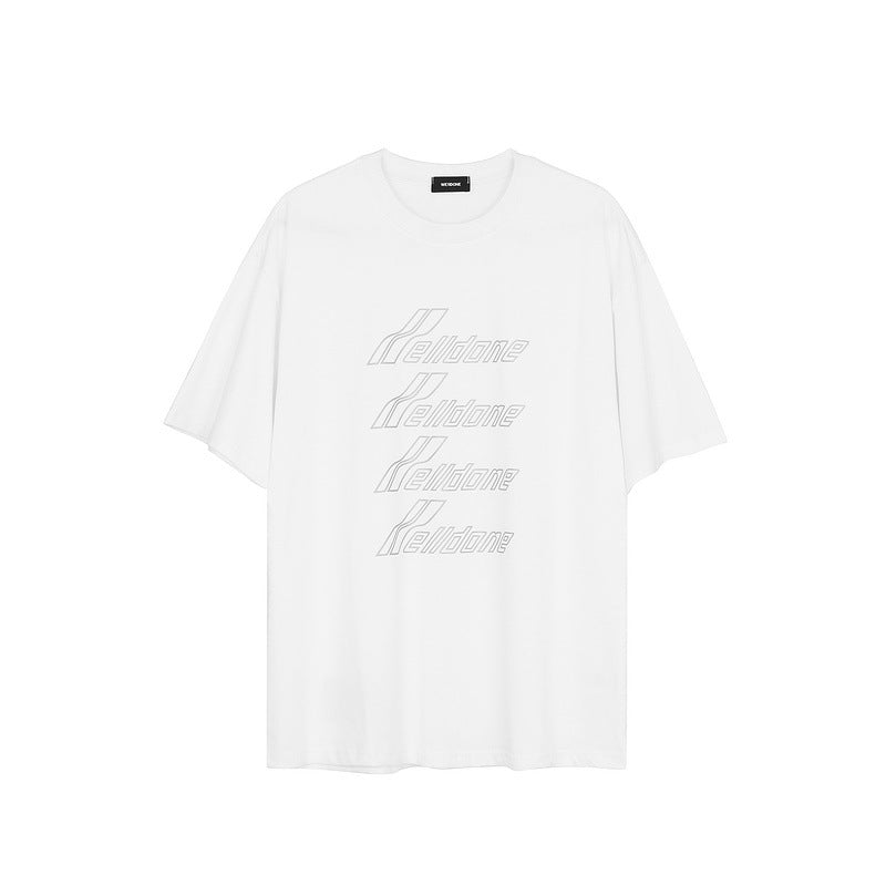 We11done T Shirt Spring Reflective English Loose-Fitting Casual round-Neck Men and Women Short Sleeve