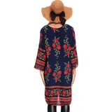Beth Dutton Bohemian Dress Winter Autumn Midi Dresses Retro Cropped Sleeves V-neck Printed Dress for Women