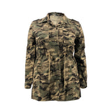 Nina Parker Camo Jacket Rivet Multi-Bag Drawstring Cool Camouflage Workwear Casual Baseball Uniform