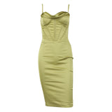 Women Summer Dresses Midi Dress Sexy Women Clothing Satin Pleated Suspender Midi Dress