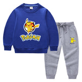 Children Pokemon Pikachu Hoodie & Pant Set Two-Piece Solid Color Baby Cotton Sweater Set