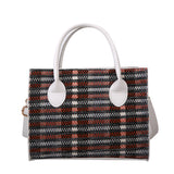 The Teacher Tote Vintage Crossbody Large Capacity Shoulder Bag Simple Color Plaid Stitching Portable Women's Bag