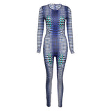 Summer sexy fashion printed long sleeve slim fit casual sports one-piece trousers for women
