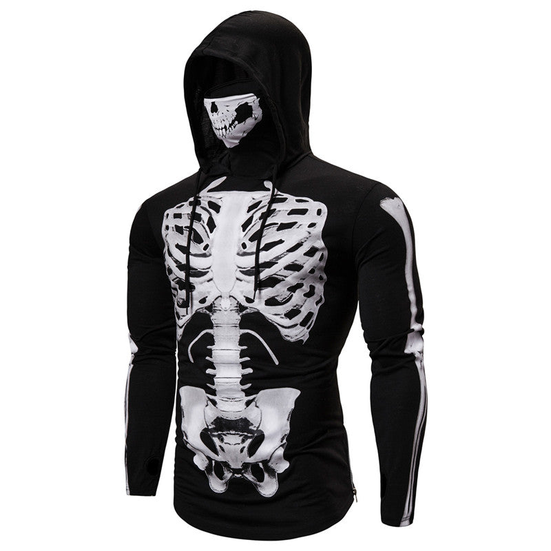 Skull Hoodie Men's Ninja Clothes Hooded Halloween T-shirt Full Skeleton Skull