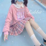 Pastel Gothic Lolita Harajuku Style Clothing Autumn Milk Rabbit Printed round Neck Long Sleeve Sweater