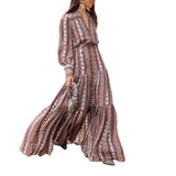 Women Bohemian Dress Autumn and Winter Cardigan Printed Long Dress